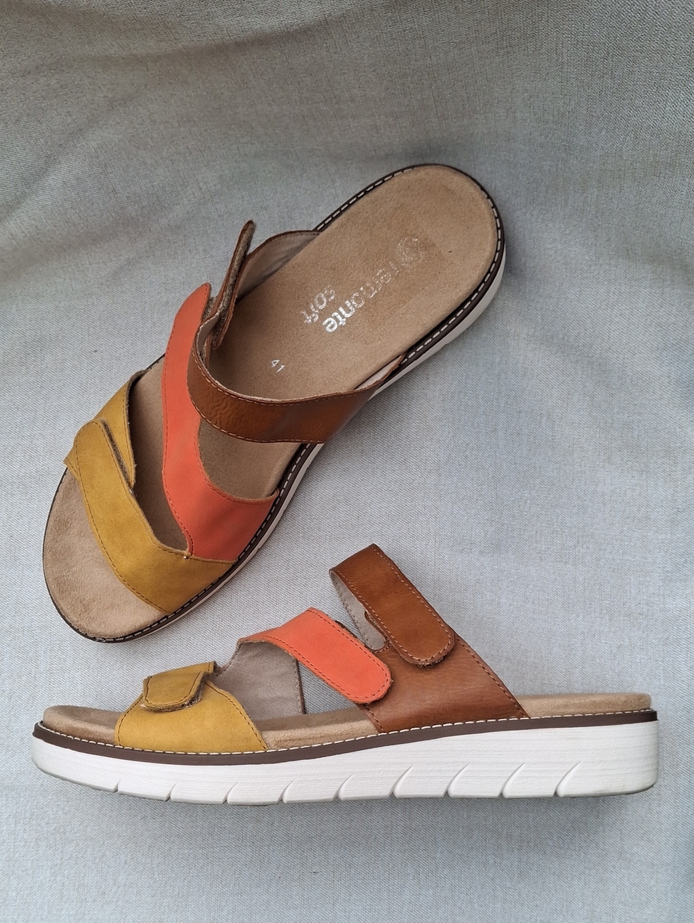 Remonte Soft Brown/Orange/Yellow Multi-Color Slide Sandals - Size EU 41 US 10.5
